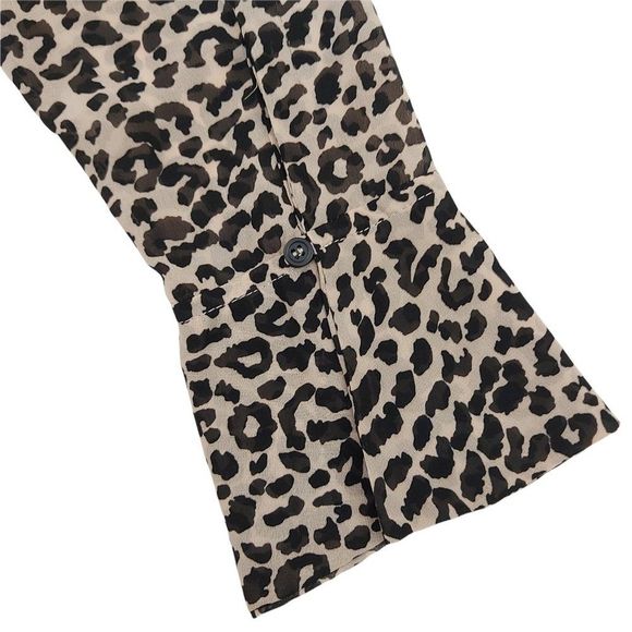 Storia Blouse Womens Medium Brown Black Leopard Print Long Sleeve Button Up - Picture 8 of 10